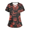 thumbnail image 3 of Tops Cortos para las Mujeres, Halloween Impreso en Cuello en V con Bolsillo, Moda Casual Manga Corta, 3 of 5