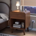 thumbnail image 5 of Nightstand, Bed Side Table with Charging Station, Round Corner Wood Nightstand, Bedroom Nightstand, Walnut, 5 of 7