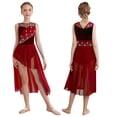 thumbnail image 5 of Aislor Girls Lyrical Dance Dress Lace Patchwork Sparkly Rhinestone Asymmetrical Hem Ballet Leotard Dancewear Burgundy 14, 5 of 7