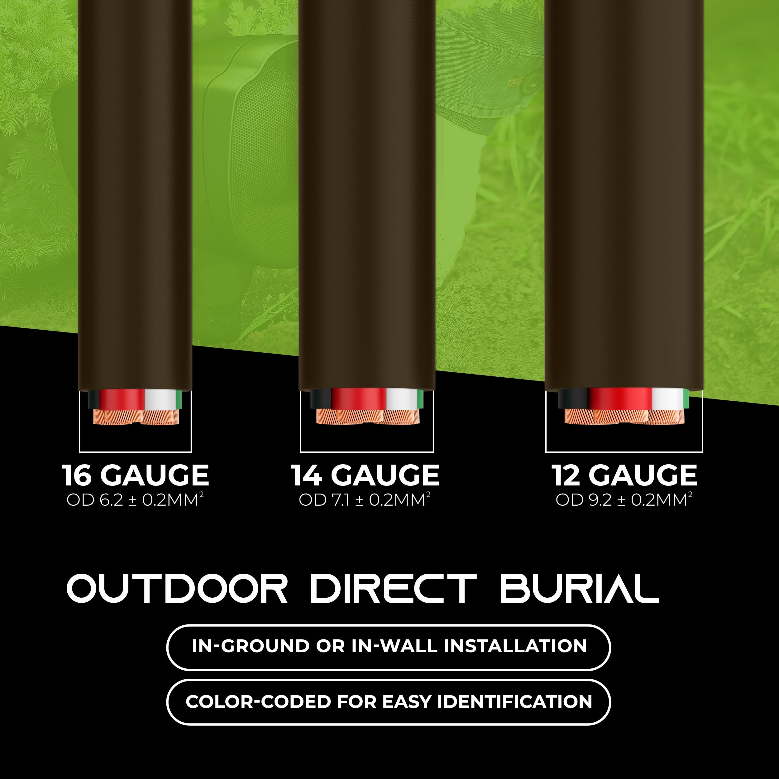 GearIT 14/4 Speaker Wire (100 Feet) 14AWG Gauge, Brown 4-Conductors / Outdoor Direct Burial in Ground / in Wall / CL3 CL2 Rated - OFC Oxygen-Free Copper, Brown 100ft