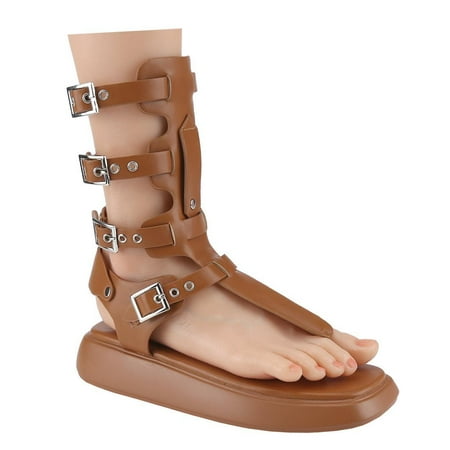 

【GRAPE-1】Belovely open toe Roman lace-up hollowed-out gladiator sandals Casual Walking Shoes Shoe Footwear Girls Summer Platform Rubber Comfort Flat