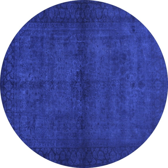Ahgly Company Machine Washable Indoor Round Abstract Blue Contemporary Area Rugs, 7' Round