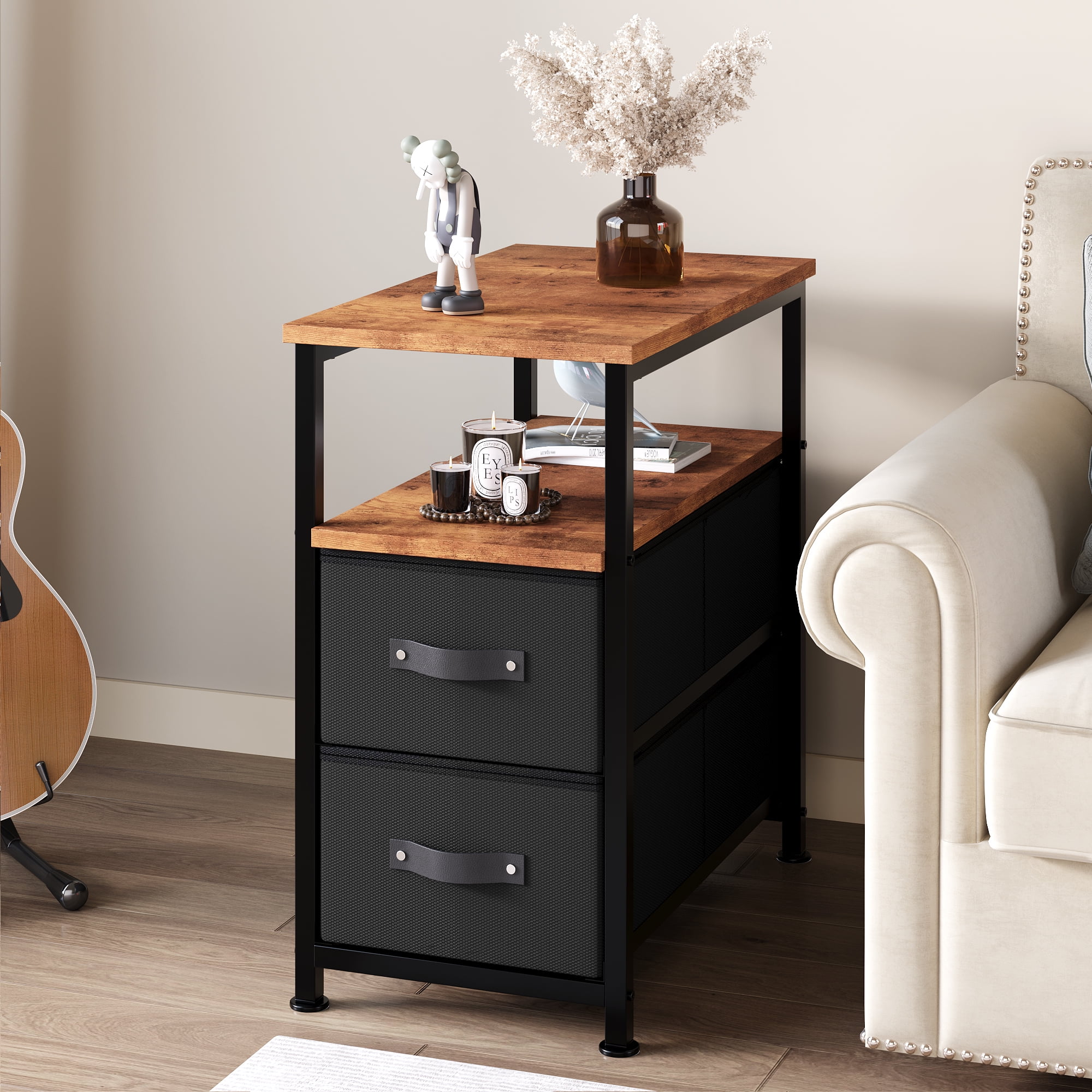 Foldlife Nightstand Dresser Side Table with Storage End Table with 2