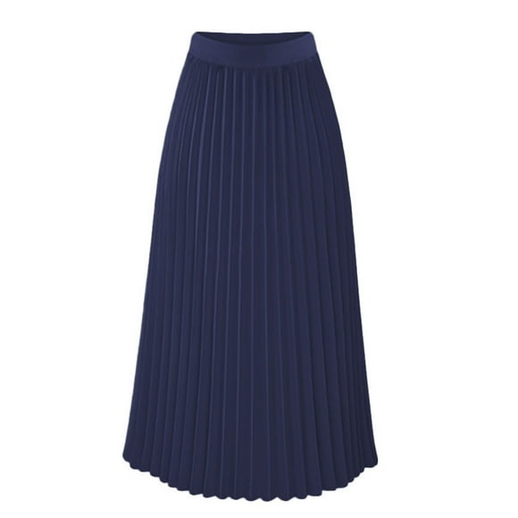 Mrat Summer Spring Skirt Fashion Women Loose Casual High Waist Solid Long Ankle Pleated Skirt Big Hem Skirts S-103 Dark Blue S