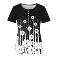 thumbnail image 3 of Tops de Algodón para las Mujeres Impreso V-Cuello Botón de Manga Corta, Blusa de Estante de Imitación Casual, 3 of 4