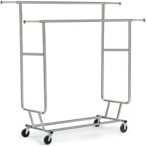 Baokaler Clothes Rack 480lbs Commercial Grade Heavy Duty Clothing Garment Rack Adjustable Collapsible Clothing Racks on Wheels with Double Hanging Rod Chrome Finish