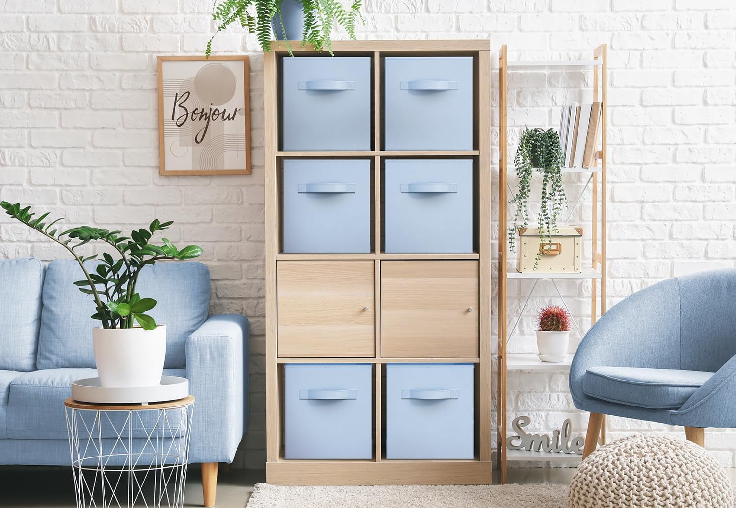 Sorbus 11" Foldable Fabric Storage Cube Bin, Pastel Blue (2 pack)