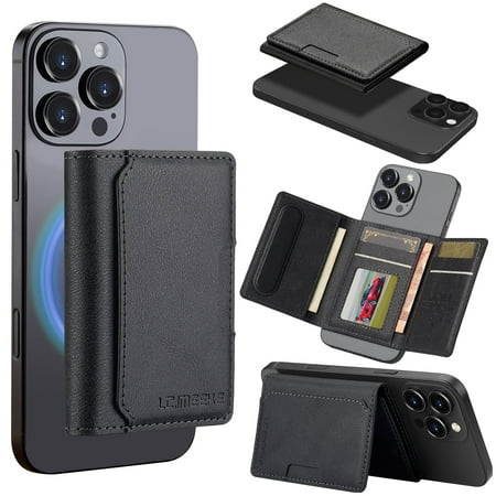 Kowauri for MagSafe Card Wallet Bag compatible with MagSafe Invisible Ultra-Thin Lightweight Kickstand Magnetic Mobile Wallet Man Woman, 8 Card Slots. (Black, Horizontal Folding)