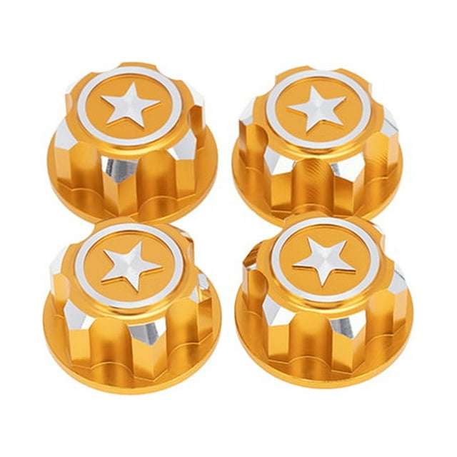 4PCS/Packs Wheel Nuts Hubcap Deepen Threaded Wheel Cover Toy Accessory Replace Parts Waterproof Caps Nuts 1/8 RC Truck Yellow
