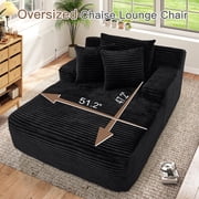 Muumblus Oversized Chaise Lounge Chair Indoor Furniture, No Assembly Required, Plush Corduroy Cloud Floor Sofa Bed for Living Room, Black