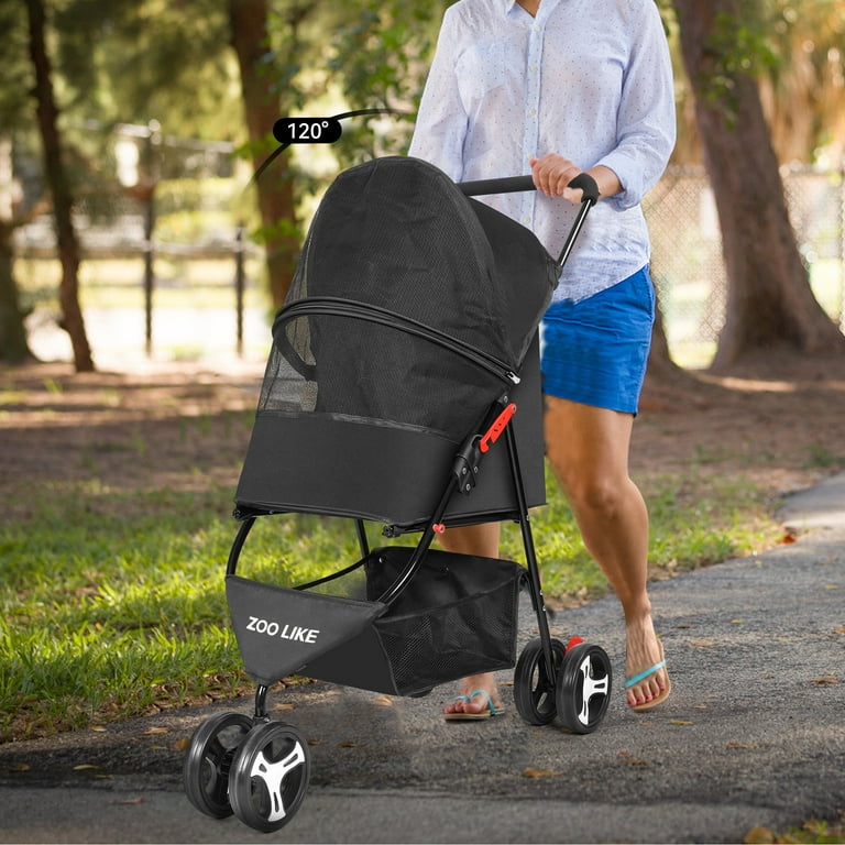 Zoolike 3 Wheel Pet Stroller Cat Dog Stroller Foldable Jogging Travel  Perros Carrier for Small Medium DogsPuppy Stroller,Black