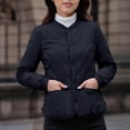 thumbnail image 2 of XPMWRP Women's Oversized Quilted Jacket Fall Casual Puffer Coats Collarless Long Sleeve Button Down Padded Outerwear Black XXL, 2 of 9