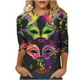 thumbnail image 3 of QATAINLAV Womens Mardi Gras 3/4 Tshirts Plus Size Tops Round Neck Pullover Blouses Carnival Party Basic Graphic Tees Multicolor M, 3 of 6