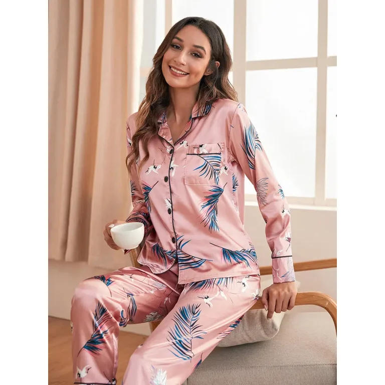 Women's Sleepwear Comfortable Tropical Print Contrast Binding