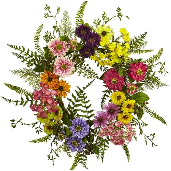 Nearly Natural Floral Polyester Wreath, 22" (Assorted Colors)