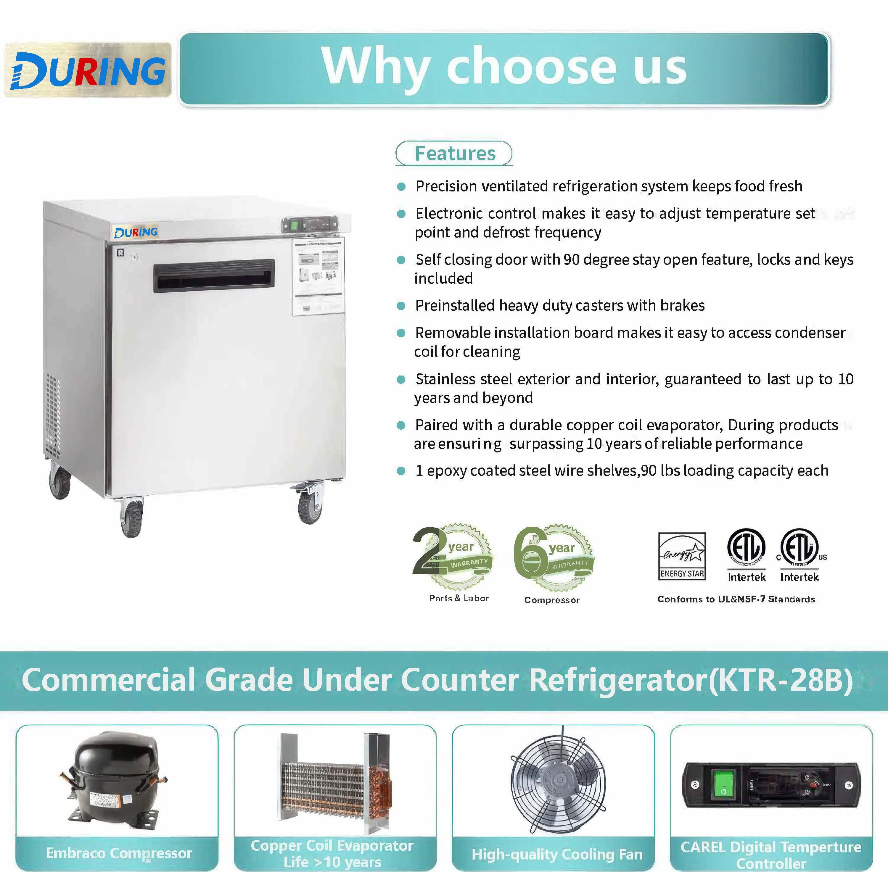 DURING D-KTR-28B 28" 1 Door Undercounter Refrigerator