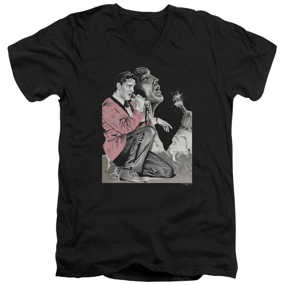 Elvis Presley Rock N Roll Smoke V-Neck T-Shirt Black