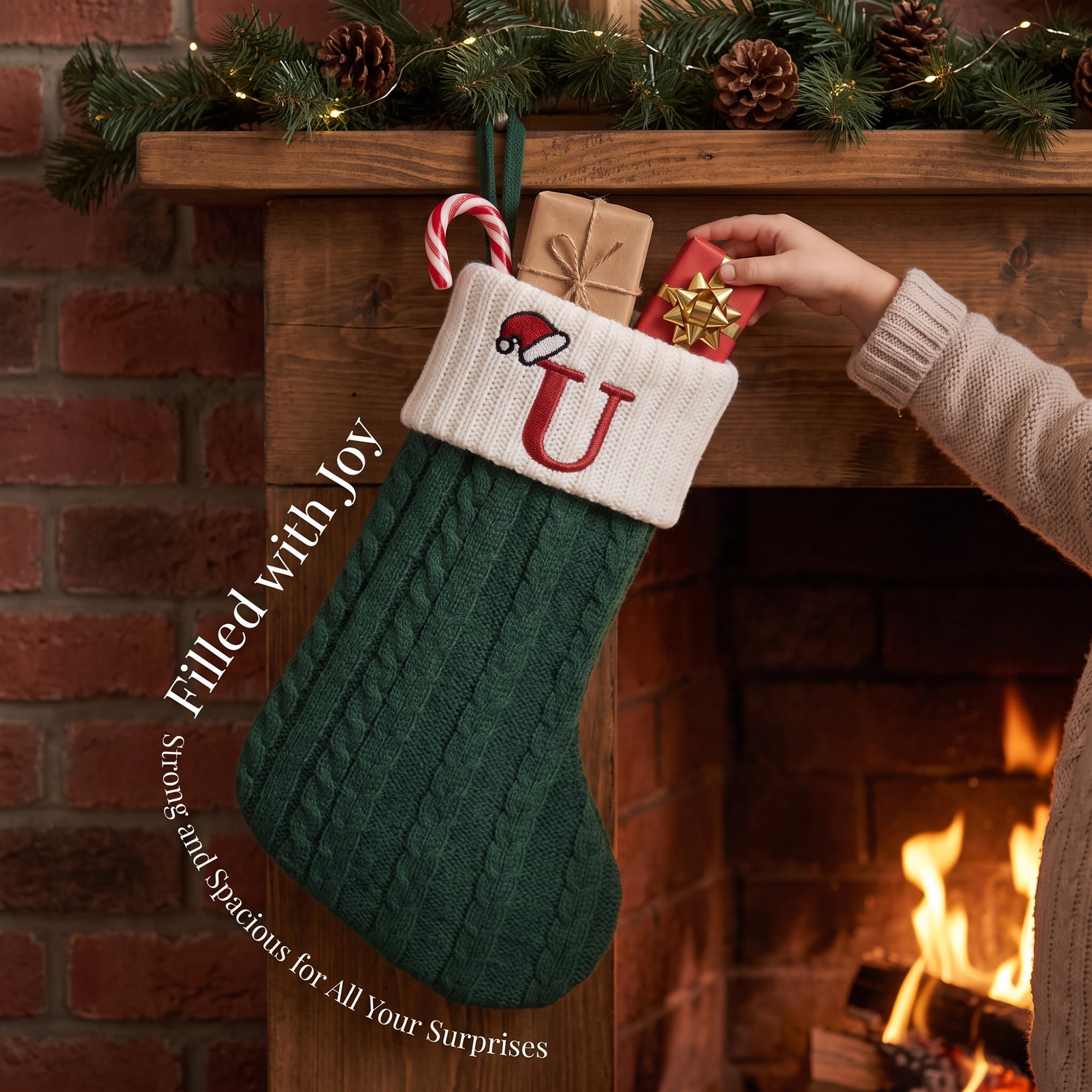 Unique Bargains Christmas Luxury Grand Hearth Accent Stocking Green Letter U 8"