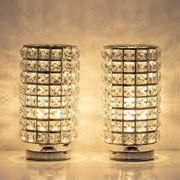 Haitral Silver Crystal Desk Lamp with Crystal Lamp Shade Set of 2