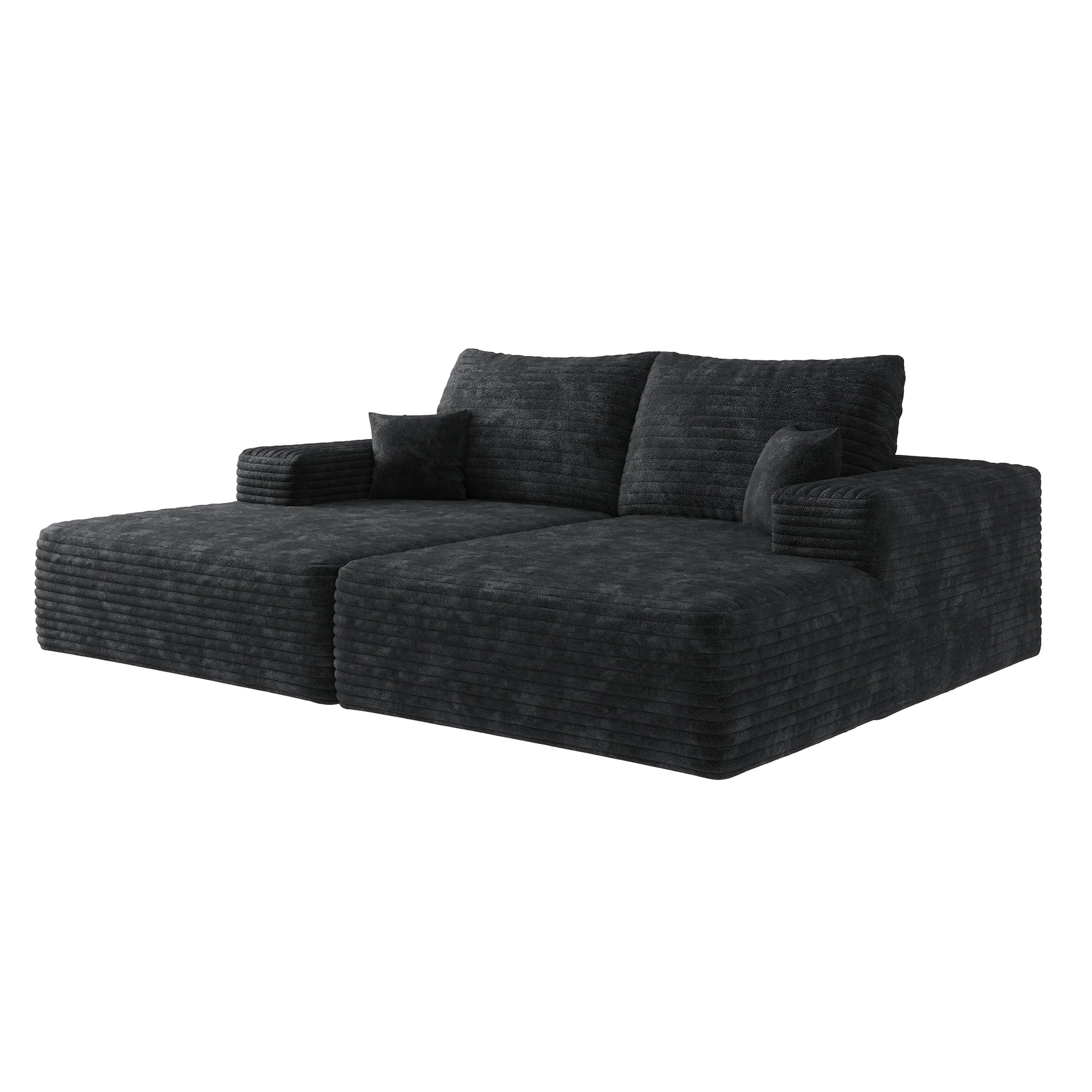 MAYEERTY 74.8" Modern Dual Sleeper Sofa Bed, Movie/Bonus Room Lounger, No Assembly Plush Corduroy Fabric, Black (2 packages)