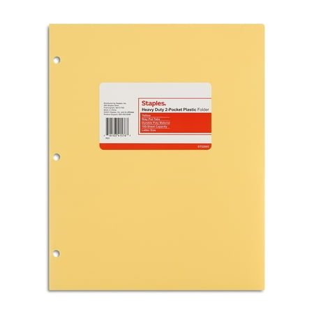 Staples 3-Hole Punched 2-Pocket Plastic Portfolio Folder Yellow (ST52805-CC)