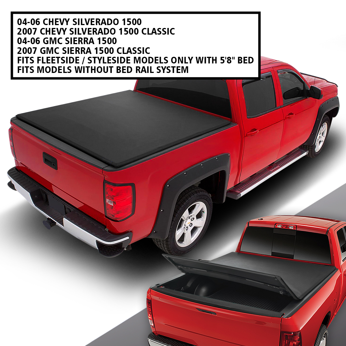 For 2004 To 2007 Chevy Silverado Gmc Sierra 5 8 Bed Fleetside Adjustable Tri Fold Soft Top Trunk Tonneau Cover 05 06 Walmart Com Walmart Com