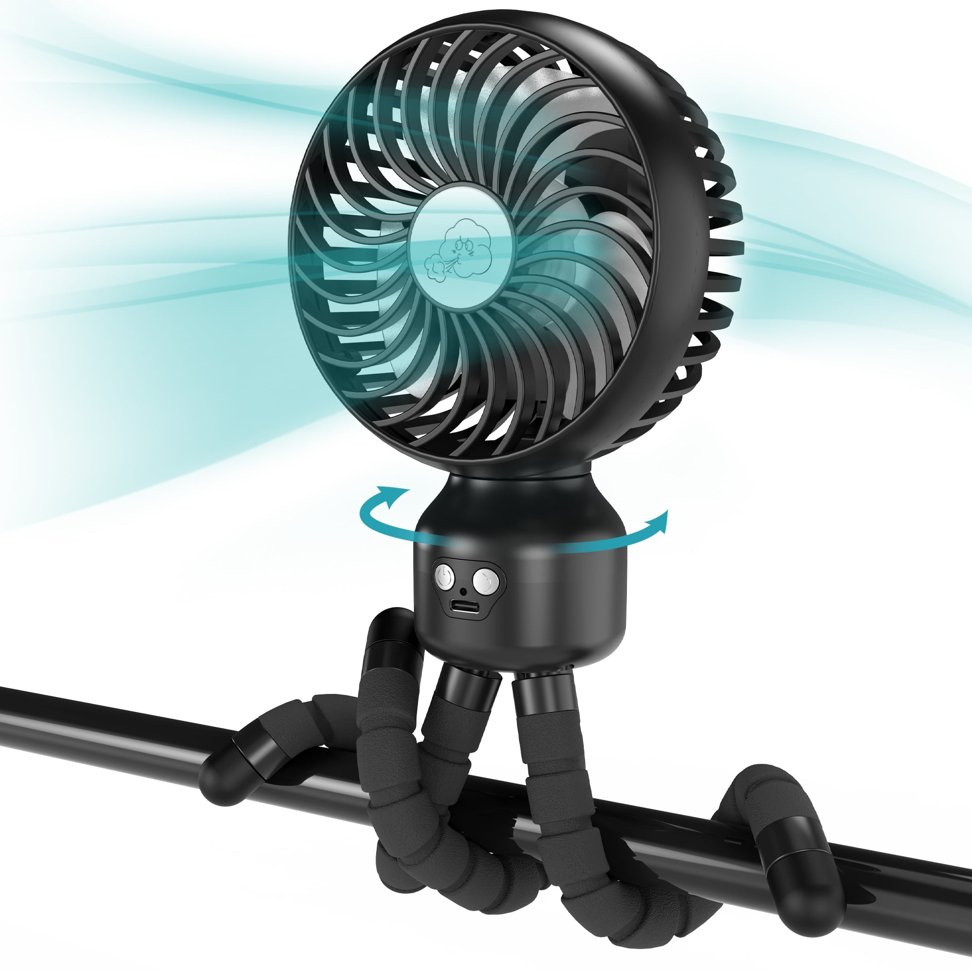 Panergy Oscillating Stroller Fan, Portable Fan 4500 mAh Rechargeable Battery Fan, 3 Speeds