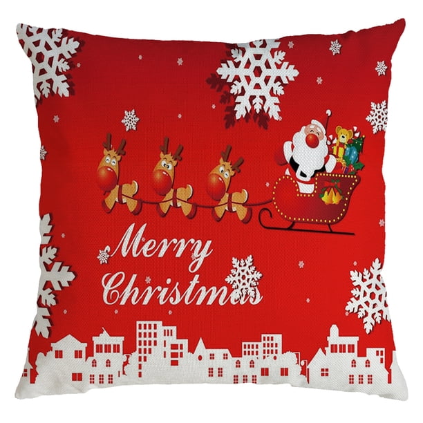 Xihbxyly Funda de Almohada Navideña, Diseño Festivo de Lino, Cierre de Cremallera, Decoración para Sofá o Sillón, Fácil de Lavar, 45 X 45 Cm, Incluye 1 Pieza.