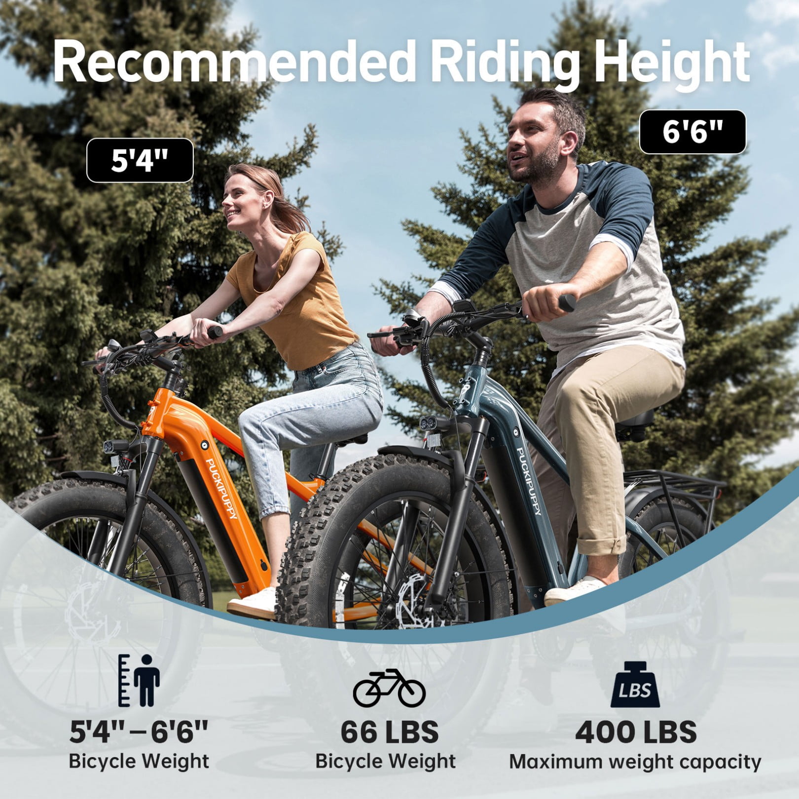 PUCKIPUPPY Electric Bikes for Adults 26" Fat Tire E Bike 28 mph up to 60 Miles Range 960W Peak Ebike 48V 15AH Battery Front Suspension off Road Mountain E Bike (Orange), Comply with UL2849 by SGS