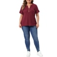 thumbnail image 2 of Agnes Orinda Women's Plus Size Mother's Day Waffle Tunic Tops Button Decor V Neck Roll Short Sleeve Summer Tshirt Casual Blouse 3X Dark Wine, 2 of 6