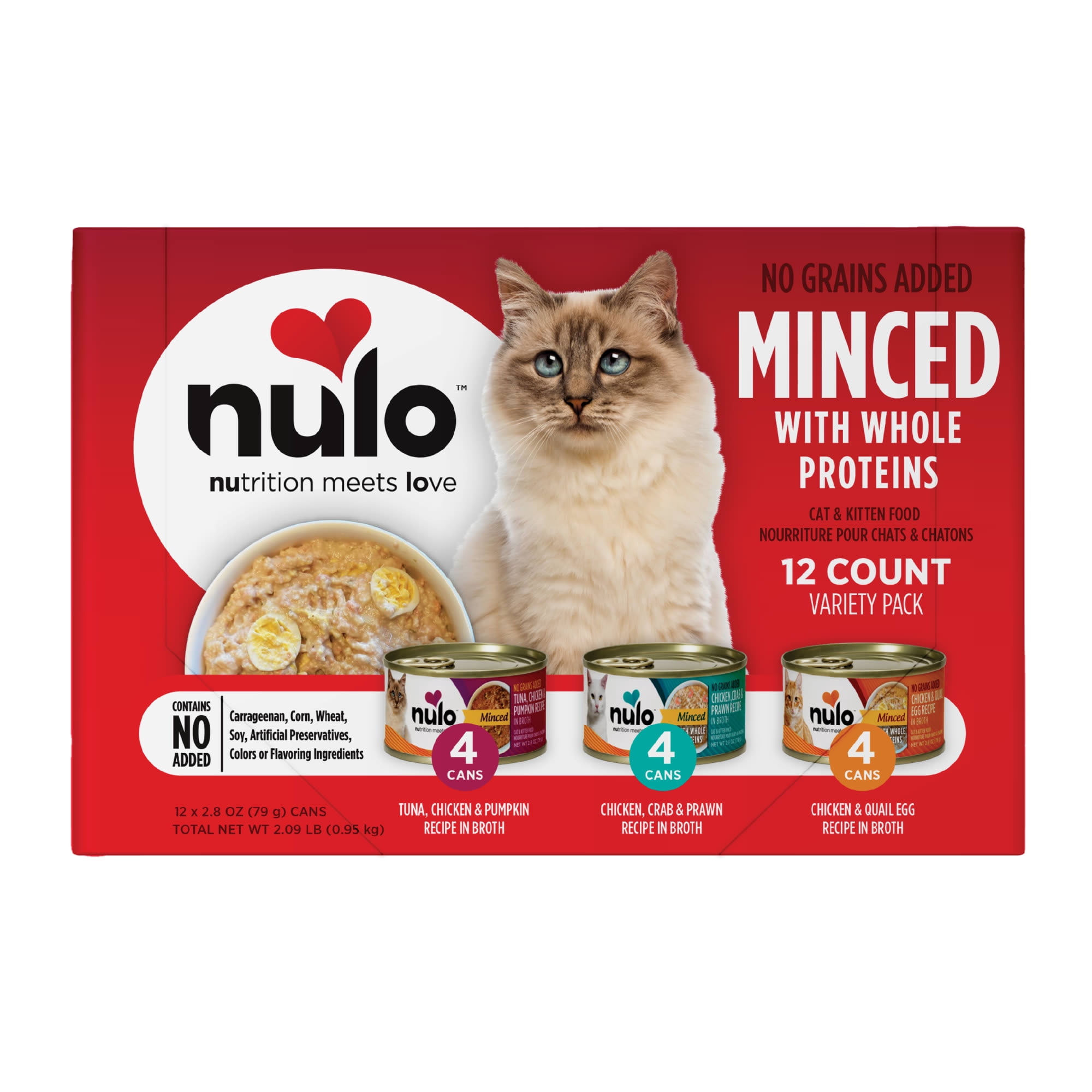 Nulo Grain-Free Minced with Whole Meat Variety Pack Wet Cat & Kitten Food 2.8 oz. Count of 12