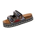 thumbnail image 2 of Big Buckle Sandals Women,Women's Sandals,Women Platform Sandals Rhinestone Beaded Pearl Double Buckle Bohemian Luxury Beach Summer Vacation Shoes 5cm Height Increasing Comfort Slides,Black,5.5, 2 of 6