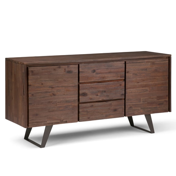 Simpli Home Lowry 60 inch Wide Solid Acacia Wood Modern Industrial Sideboard Buffet in Distressed Charcoal Brown