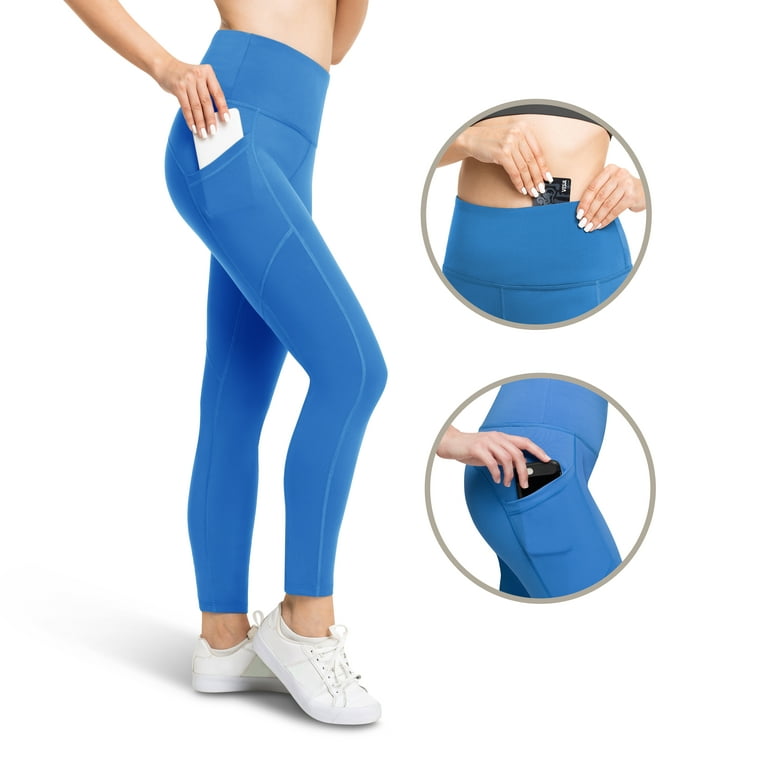 Womens High Waist Leggings with 3 Pockets, Tummy Control Yoga Workout Pants
