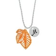 thumbnail image 2 of Delight Jewelry Acrylic Medium Triple Leaf Pearly Orange Silvertone Script Initial Disc - M - Charm Necklace, 20"+3", 2 of 4