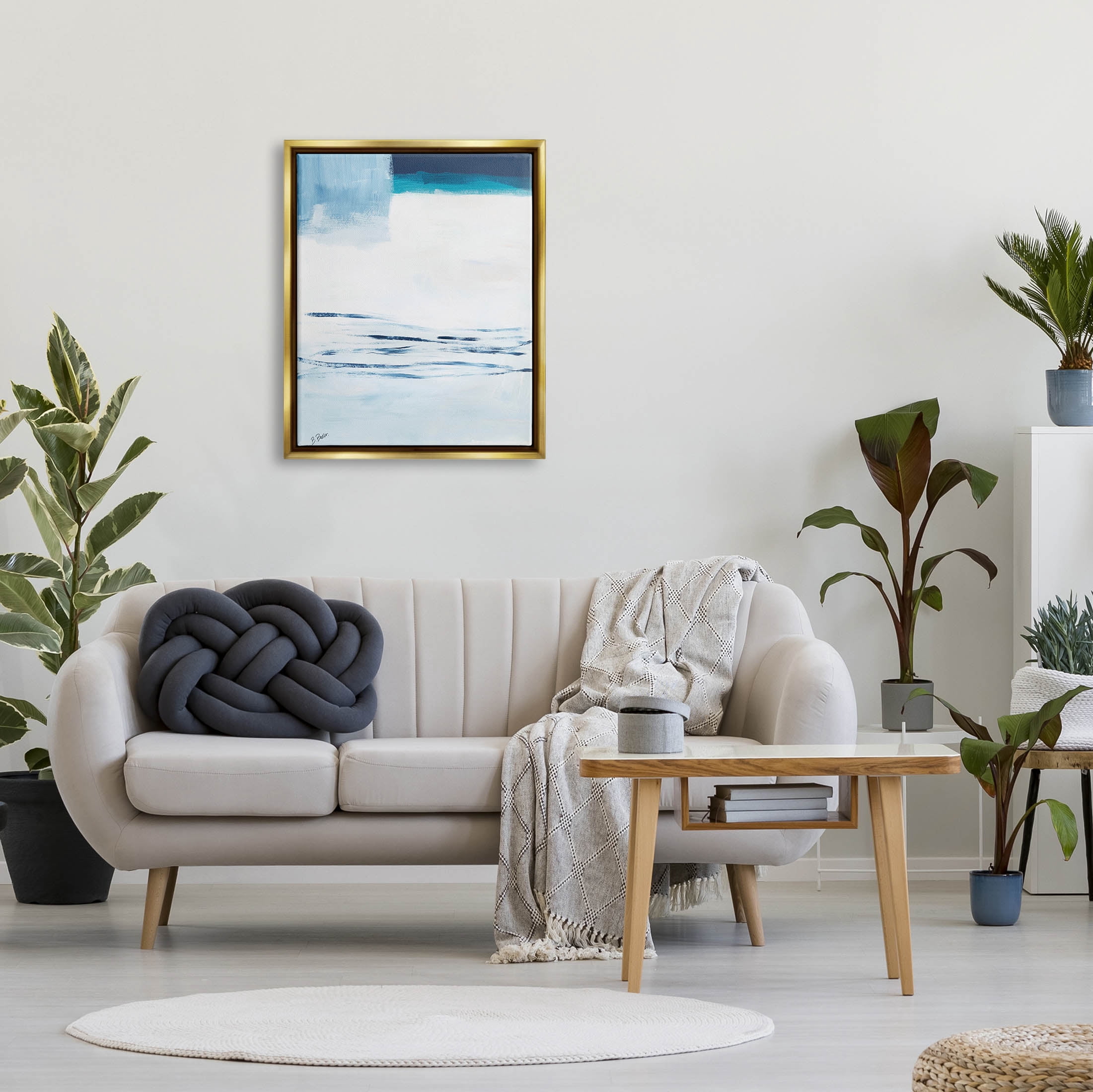 Stupell Industries Abstract Layered Winter Landscape Painting Metallic Gold Floating Framed Canvas Print Wall Art, Design by Bronwyn Baker