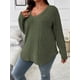 thumbnail image 5 of Camiseta holgada de polar de manga larga con cuello en V y color liso de otoño e invierno para mujer de talla grande, 5 of 6