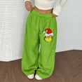 thumbnail image 2 of Women's Casual Christmas Print Elastic Waist Loose Fit With Plush Wide Leg Pants, 2 of 2