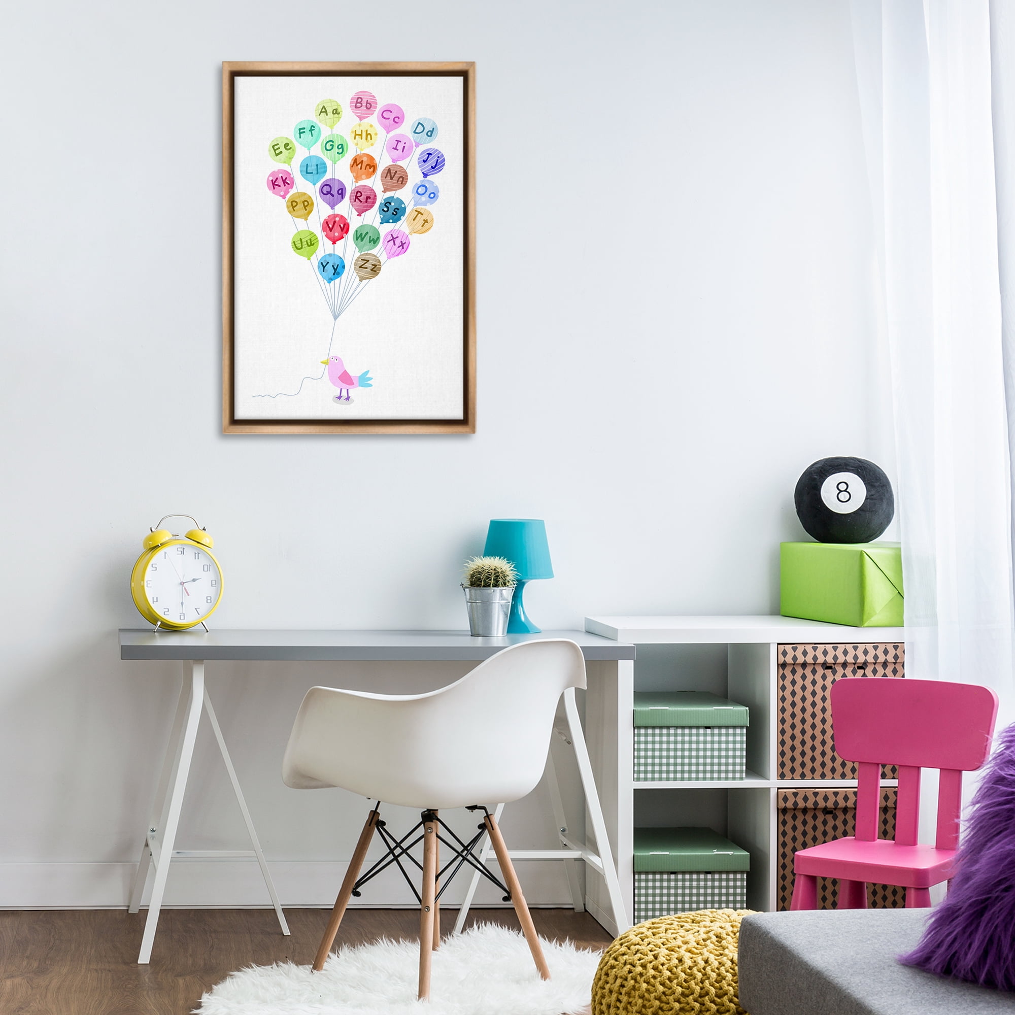 Stupell Industries Bird & Alphabet Balloons Animals & Insects Painting Brown Floater Framed Art Print Wall Art, 21 x 31