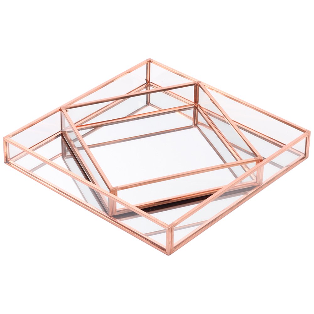 Koyal Wholesale Koyal Wholesale Rose Gold Glass Mirror Square Trays