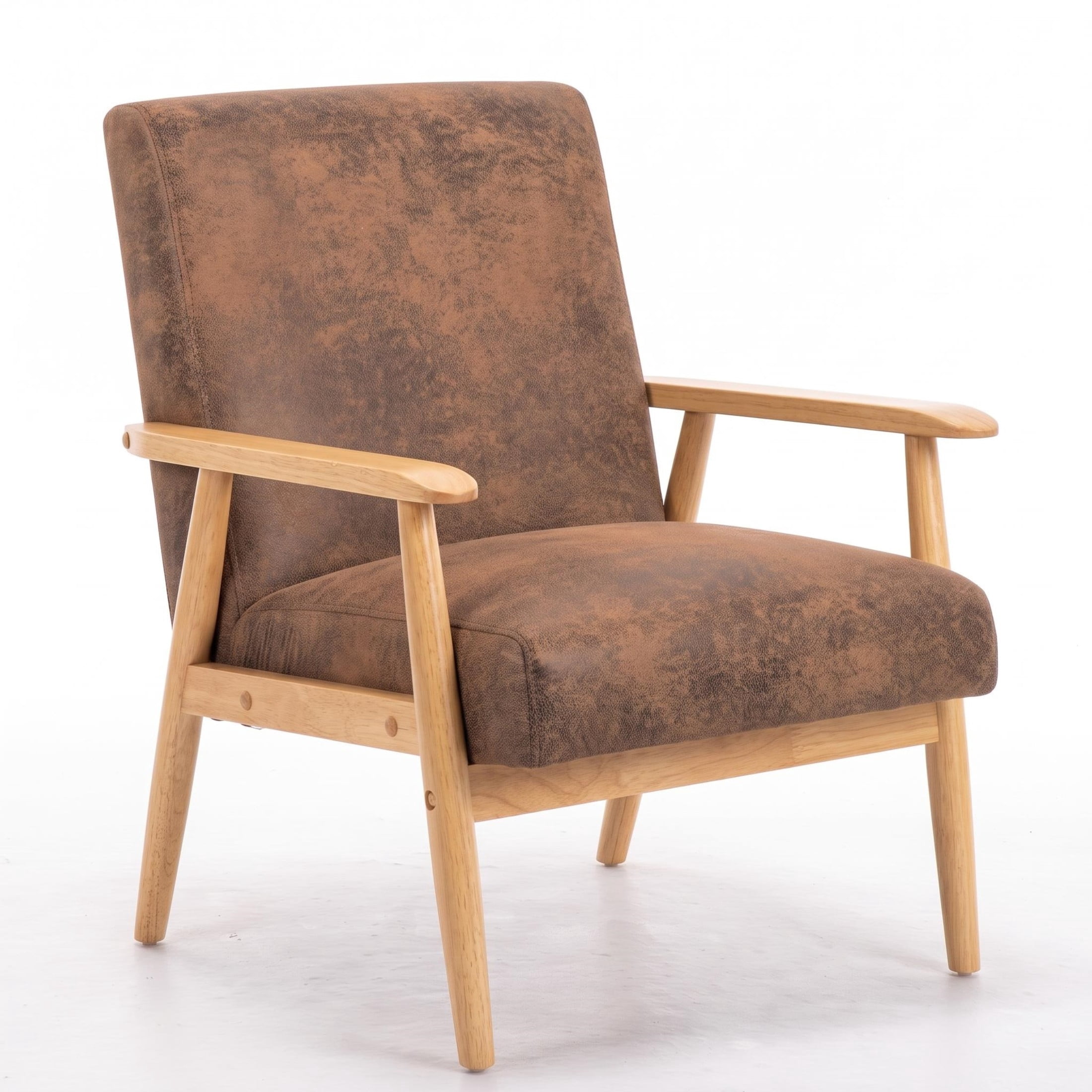 GDF Studio 25.38" Mid-Century Modern Armchair with Tapered Solid Wood Arms, Microfiber Upholstery, Light Brown