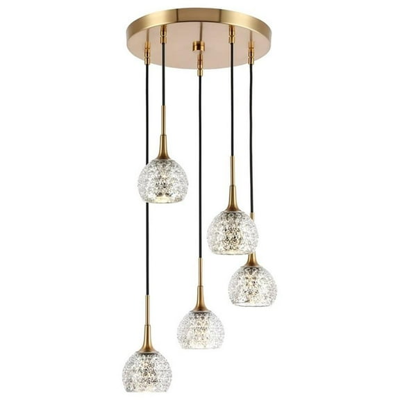 Woodbridge Lighting Bristol 5-Light Glass Cluster Pendant in Brass/Mercury