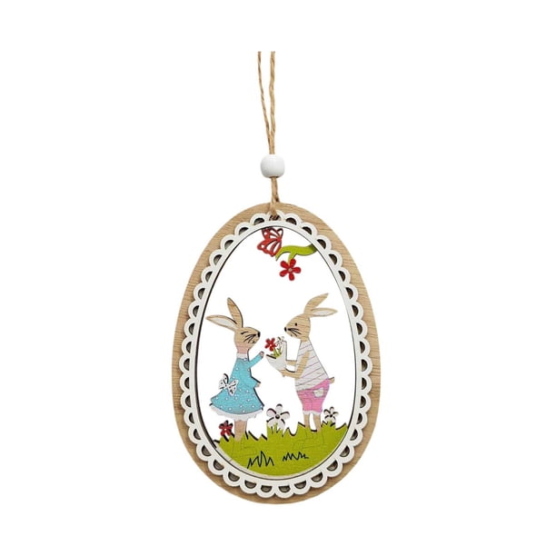 Colgante festivo de Pascua con forma de corazón y conejo de madera