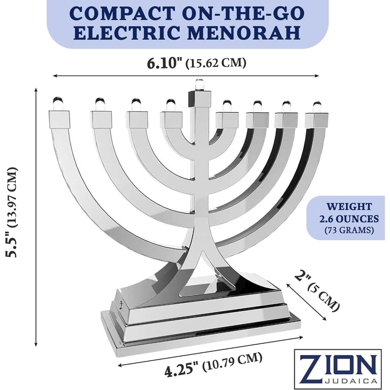 Zion Judaica Mini LED Menorah, Silver, Battery or USB photo 4