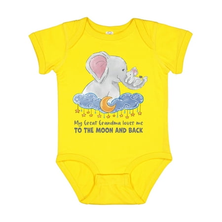 

Inktastic My Great Grandma Loves Me to the Moon and Back Elephant Boys or Girls Baby Bodysuit
