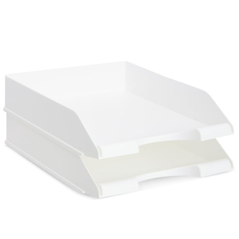 4 Pack White Stackable Paper Trays for Letter Documents, Desktop File  Organizers for Office Supplies, Stackable Desk Tray Holder for Paper  Storage (10 x 13.45 x 2.5 In) 