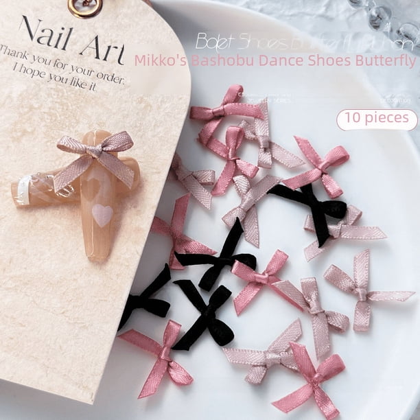 Lazo de cinta de ballet, joyería para uñas, nueva decoración de uñas de tela rosa nude, accesorios grandes de diamantes