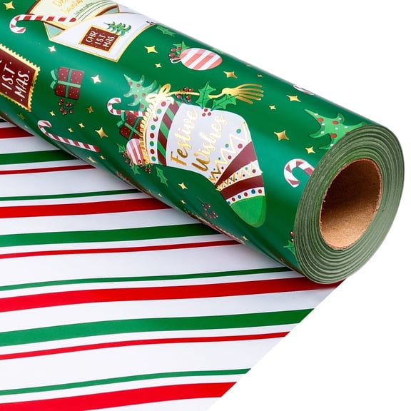 HOMERAL Christmas Wrapping Paper Roll - Gift Wrap with Christmas Elements - Perfect for Christmas - 17 Inch X 33 Feet