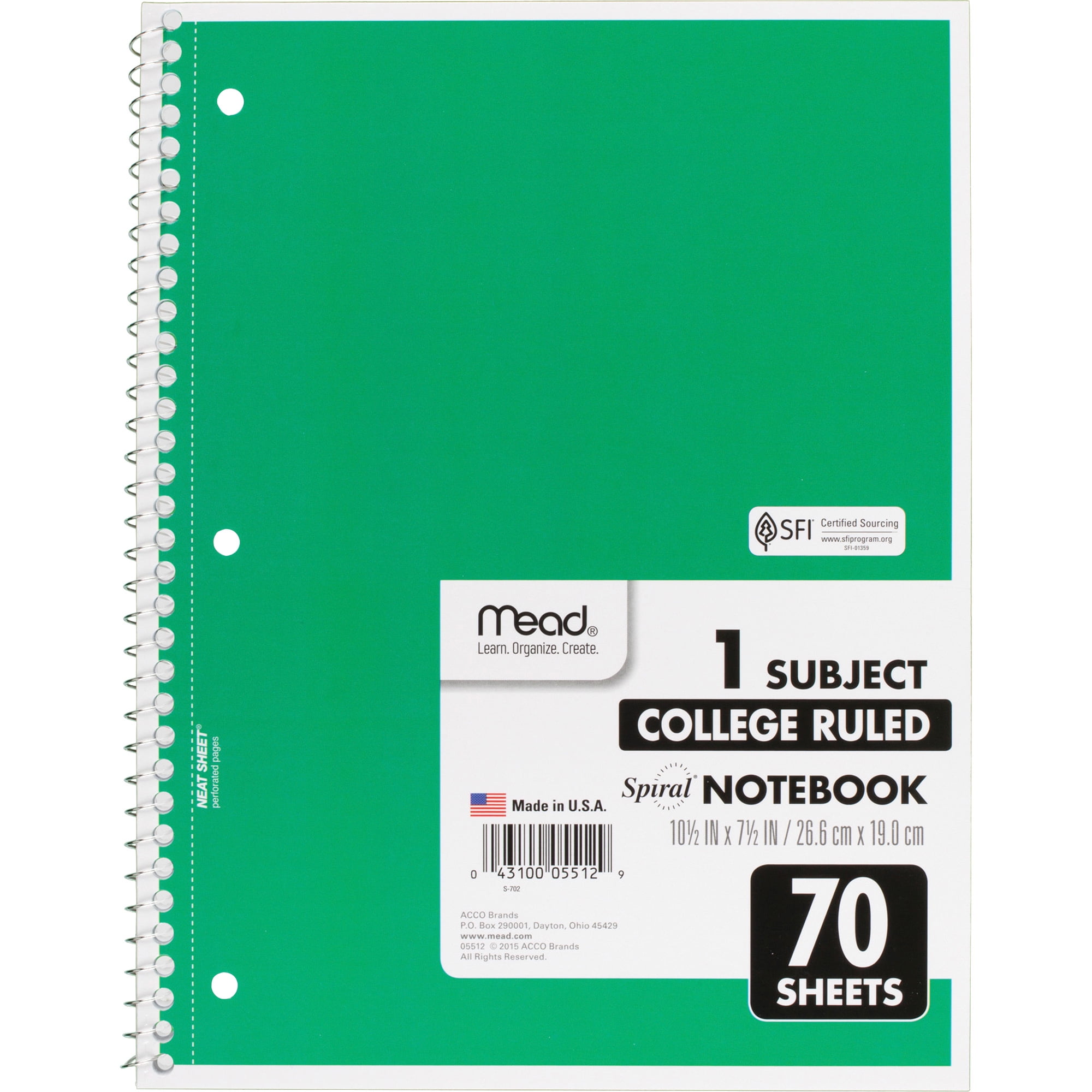 Mead Spiral Notebooks 70 Sheets Assorted Colors 10-1/2 x 7-1/2 1 Subject 12 Pack 73703 College Ruled Paper 