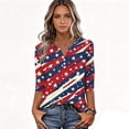 thumbnail image 4 of Women's Patriotic Star Print 250th Anniversary USA Shirt V-Neck Button 3/4 Sleeve T-Shirt, 4 of 5